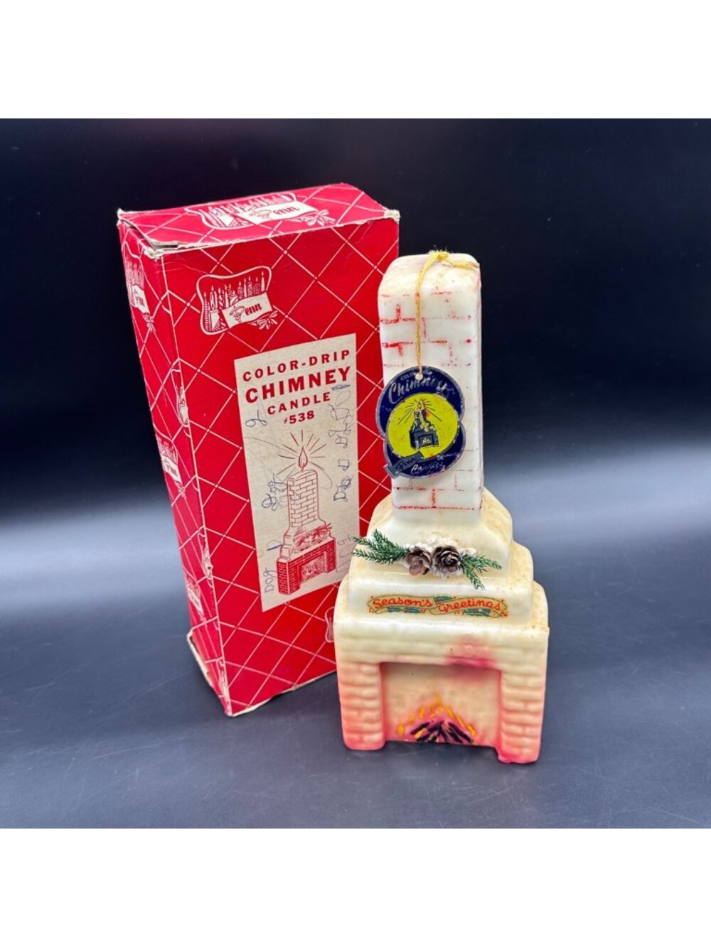 Vintage Christmas Color Drip Chimney Candle Kitschy Mid Century 1950s Decor